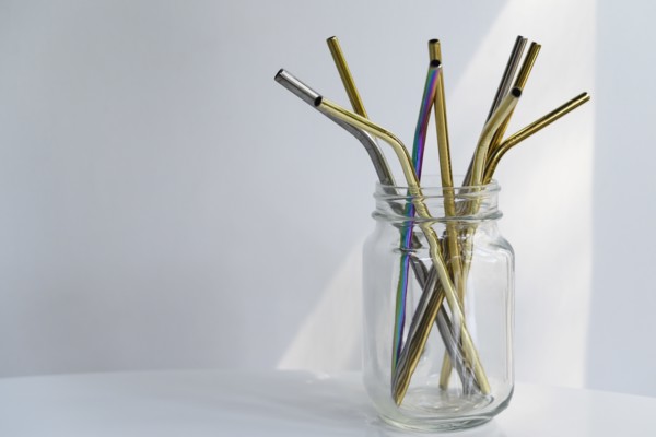 Reusable straws in glass jar