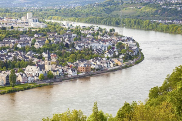 Buildings on bank of Rhine river in Koblenz, Germany