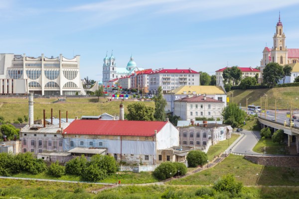 Cityscape of colorful buildings in Grodno, Belarus