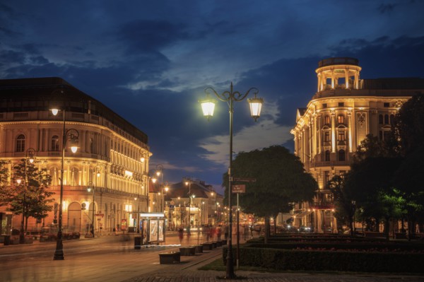 Krakowskie Przedmiescie at night in Warsaw, Masovia, Poland