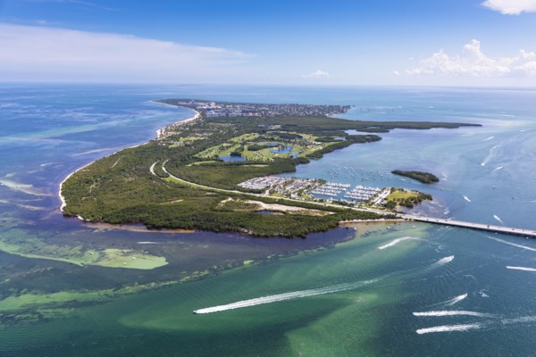 Aerial view of peninsula in Key Biscayne, Florida, USA