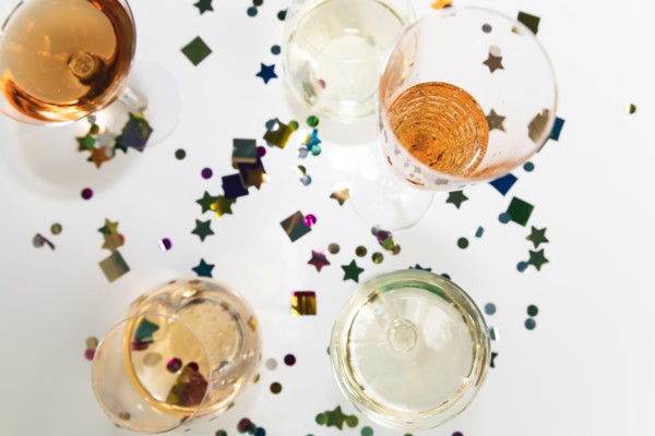 Confetti and alcohol in glasses
