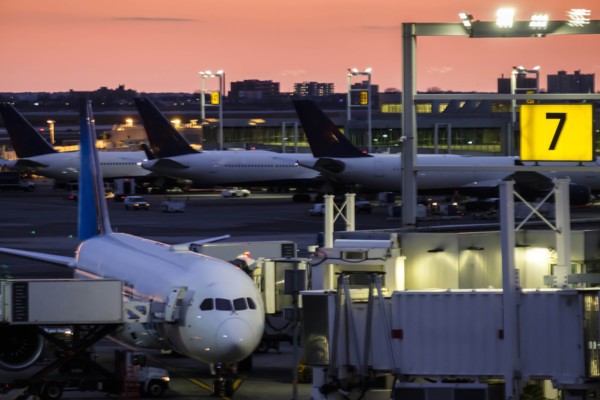 Airplane at airport terminal