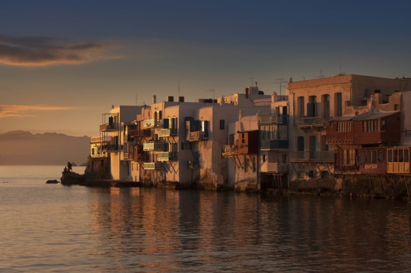 Buildings on waterfront in Mykonos, Greece