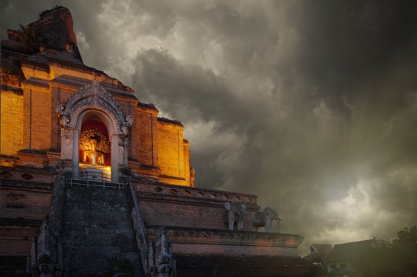 Temple at sunset in Sukhothai, Thailand