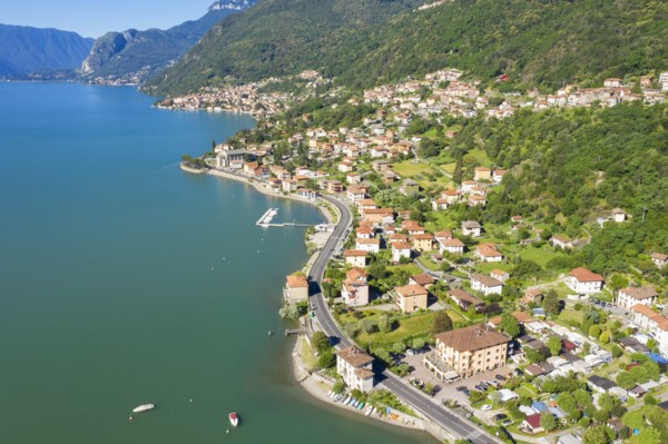 Buildings on peninsula by Lake Como in Lombardy, Italy