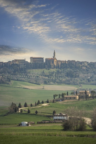 Field and buildings in Tuscany, Italy
