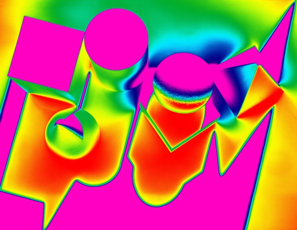 High angle view of colorful geometric shapes