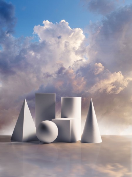 Geometric shapes and clouds