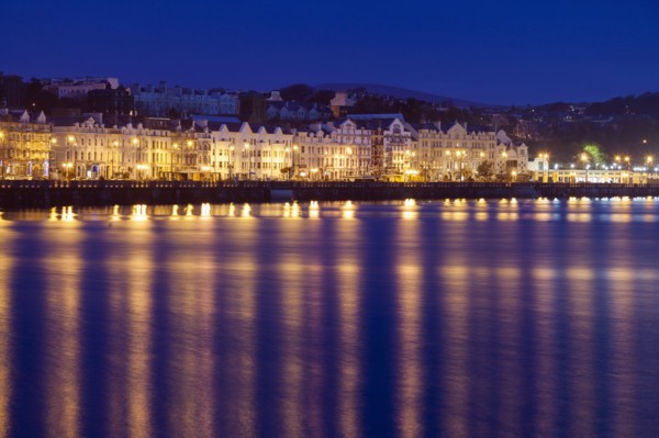 Buildings at night along waterfront of Douglas, Isle of Man