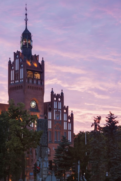 Slupsk Town Hall at sunset in Poland