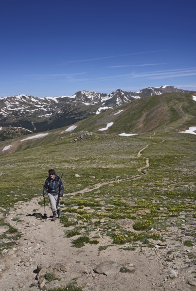 Woman hiking in mountains of Loveland Pass, Colorado