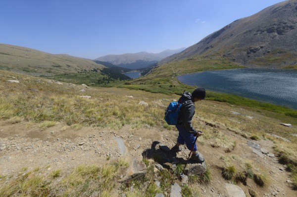 Woman hiking on Silver Dollar Trail in Colorado