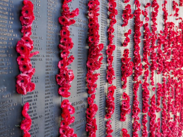 War memorial with poppies