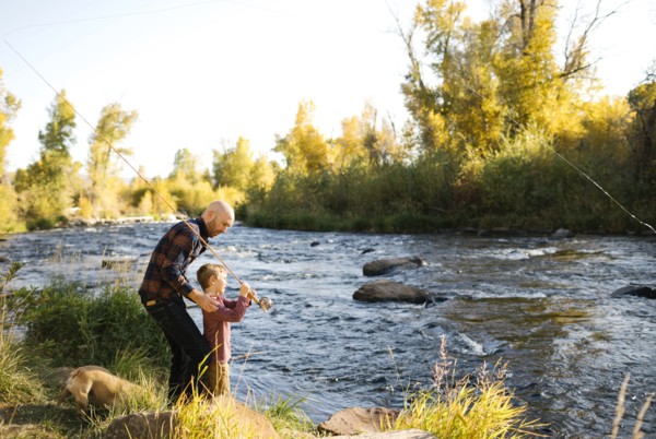 Father and son fishing together