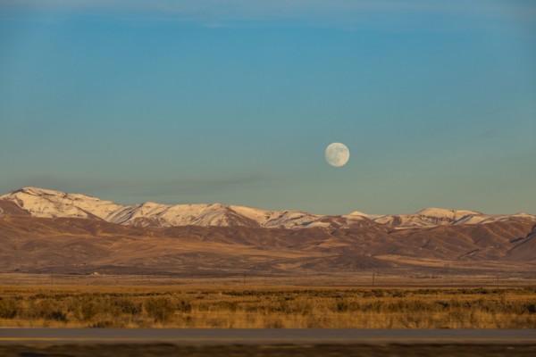 Moon over hills in Boise, Idaho