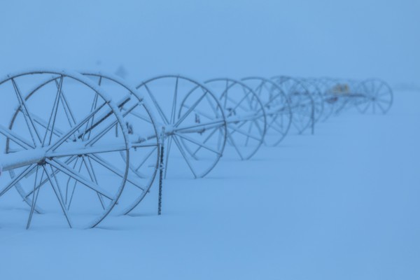 Irrigation system on farm during winter