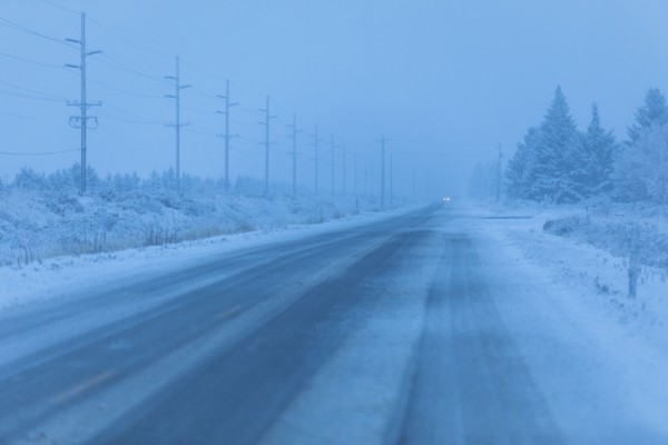 Snow on highway in Bellevue, Idaho