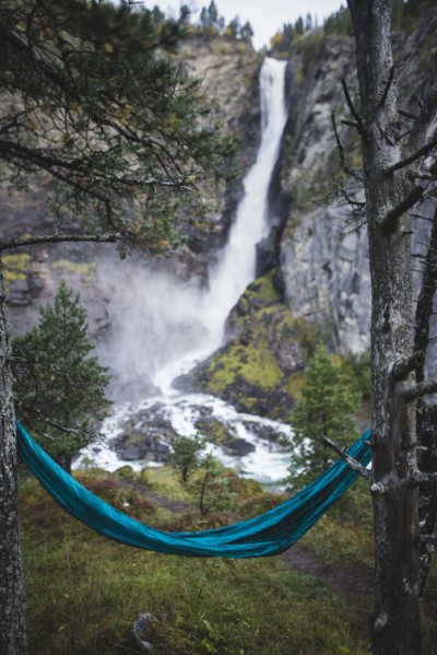 Hammock by Svoufallet waterfall in Gjora, Switzerland