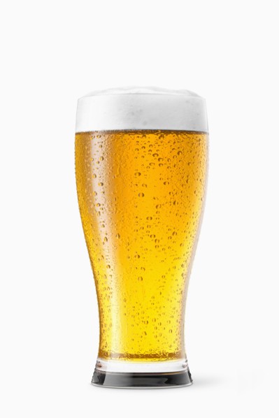 Glass of beer on white background