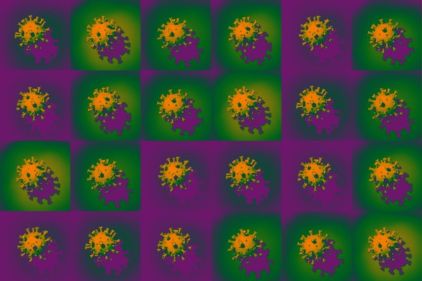 Multi-graphic of Coronavirus models on colorful backgrounds