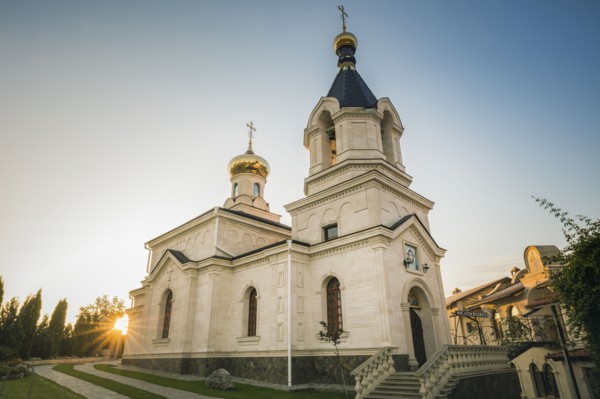Moldova, Orhei, Trebujeni Rejon, Monastery at sunset