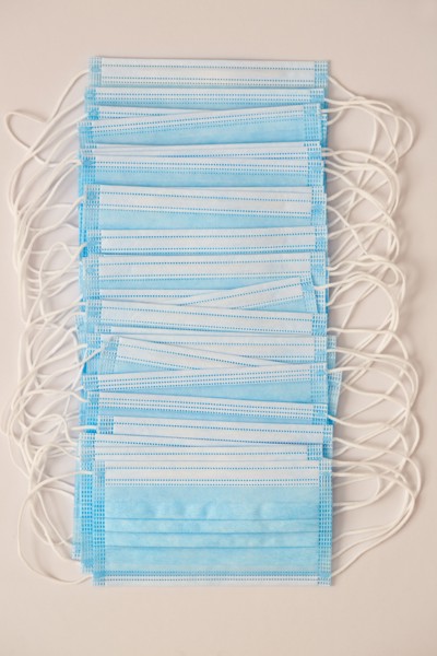 Studio shot of row of surgical masks