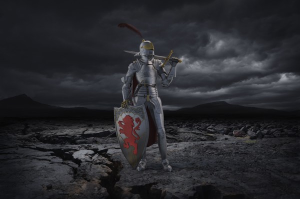 Knight figurine with vaccination against coronavirus