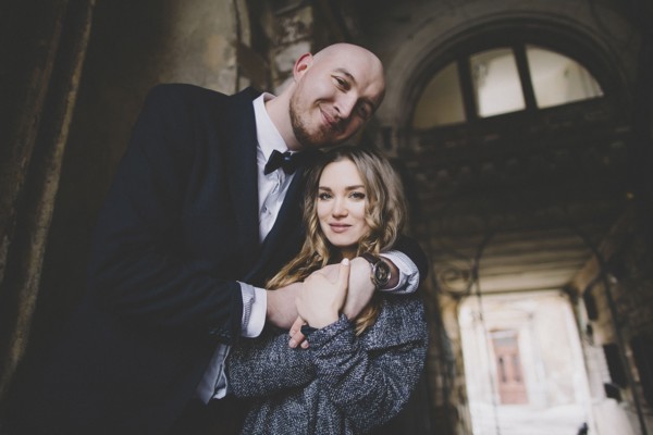 Portrait of smiling newlywed couple