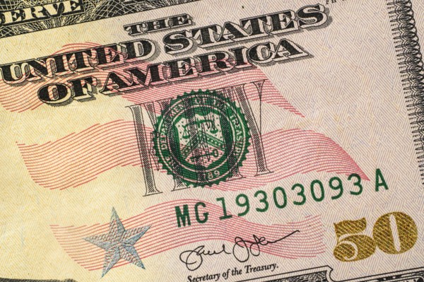 Close-up of US fifty dollar bill