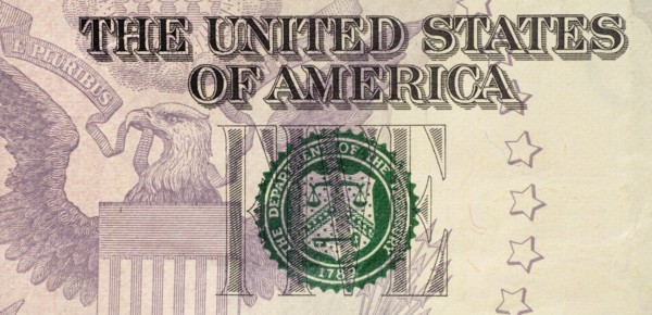 Close-up of US five dollar bill