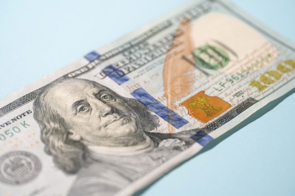 Close-up of US one hundred dollar bill