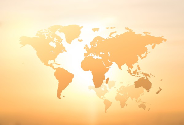 World map on yellow background,,