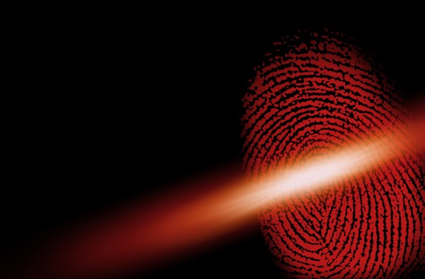 Red fingerprint with scanning flight across it