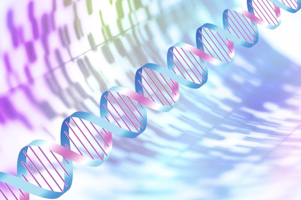 DNA helix and multi-colored sequence chart