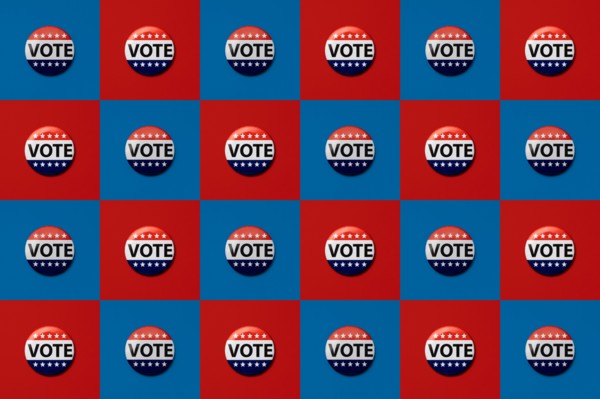 Red and blue pattern of vote badges