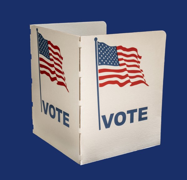 Voting ballot on blue background