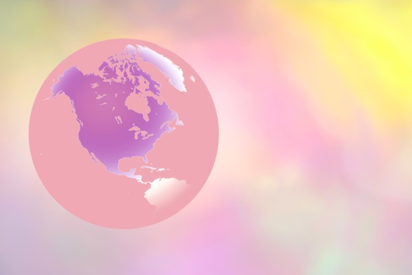Globe showing North America on pastel background