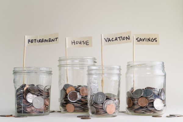 Jars with money saved for various purposes