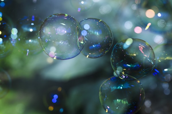 Soap bubbles floating in air