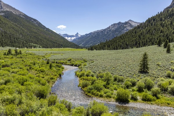 USA, Idaho, Sun Valley, Landscape with river and mountains