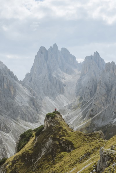 Italy, South Tirol, Belluno, Sexten Dolomites, Cadini di Misurina, Barren mountains on cloudy day