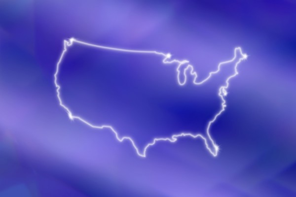 Outline of USA on blue background