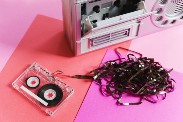 Damaged audio tape and tape player