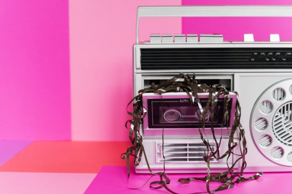 Damaged audio tape in tape player