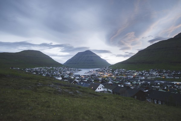 Denmark, Faroe Islands, Klaksvik, Village on coast