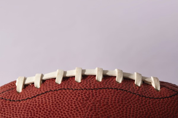 Close-up of football ball laces