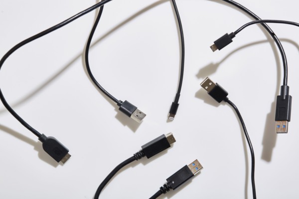 USB cables on white background