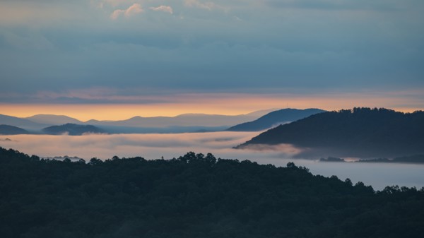 Fog at sunrise in Blue Ridge Mountains