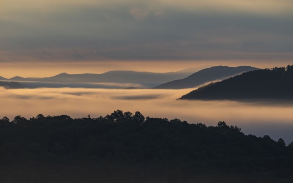 Fog at sunrise in Blue Ridge Mountains